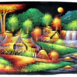 Handbemaltes Samtbild mit Neoneffekt. (Bild 16-70x54cm)