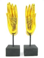 2x linke und rechte M Hand Buddha´s aus Echtholz - Sockel